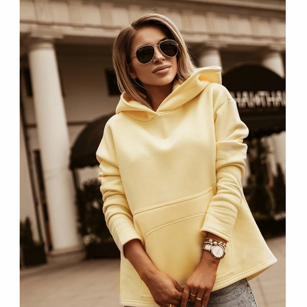 

OSKE Solid Color Women Hoodies Fashion Autumn Winter Hoodies For Women Casual Sweatshirt With Hood Loose Sweatshirt With Hood