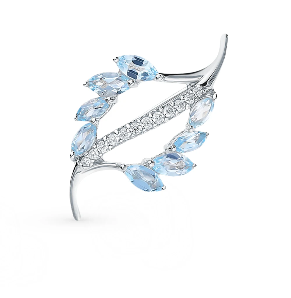 Silver brooch with Topaz and cubic zirconia SUNLIGHT test 925