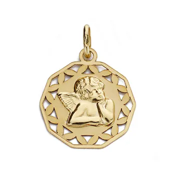 

Medal 9k gold Little Angel mocking 18mm. Fence triangulate shapes openwork