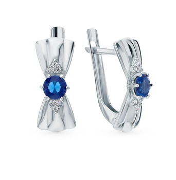 

Silver earrings with cubic zirconia and quartz synthetic sunlight sample 925