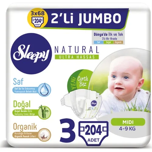 Sleepy Natural Diaper Bilateral Jumbo 3 Number 68 X3 (204 PCs)