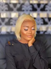 Peluca Bob 13x1 1B 613 cabello humano liso brasileño con encaje frontal, rubio miel degradado, Remy corto prearrancado para mujeres negras