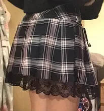 Faldas plisadas Y2K para mujer, faldas plisadas a rayas negras y rosas, Tank Cute Sweet Girls, falda para la escuela a cuadros con cordones, Mini guantes góticos, falda de encaje