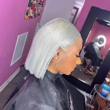 Peluca de cabello humano 180% gris para mujer, pelucas de cabello humano con encaje frontal BOB corto, brasileño, Remy, transparente, prearrancado