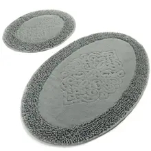 Коврики для ванной нескользящие Противоскользящие коврики Нескользящие противоскользящие Pianta овальные хлопковые Мятные 2'Li набор 60X100 cm-50X60 см