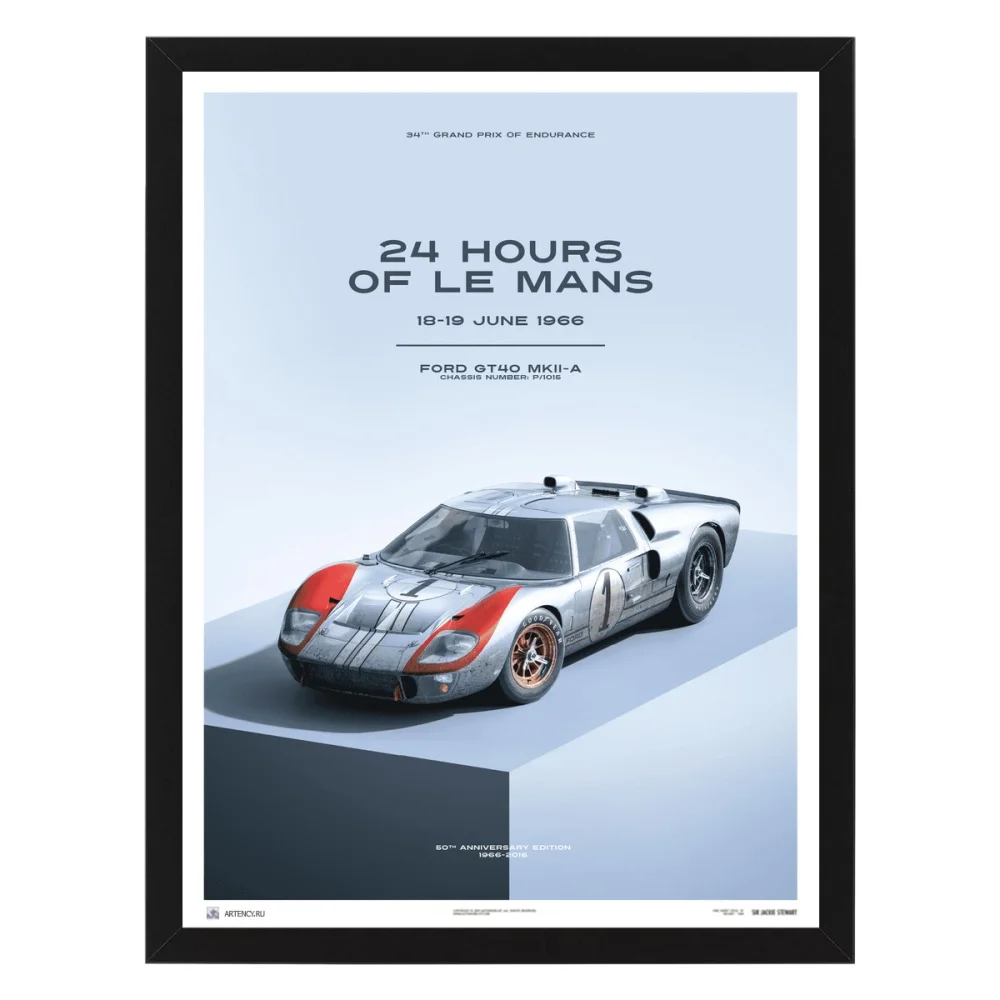 Постер в рамке Ford GT40 - Blue 24h Le Mans 1966 32 х 42 см | Дом и сад