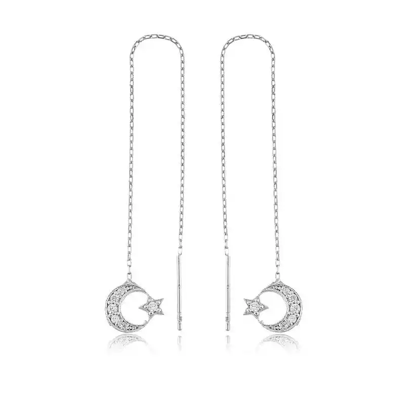 

Silver Chain Moon Star Stud Earrings