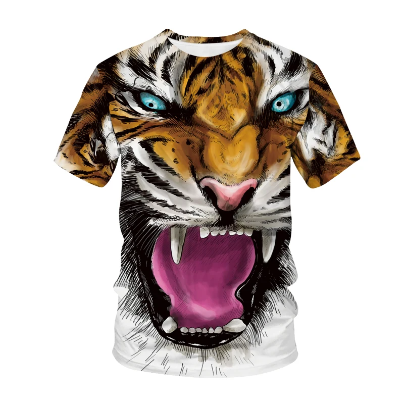 Летняя брендовая футболка для взрослых новинка детей 3D Rage tiger мальчиков/девочек