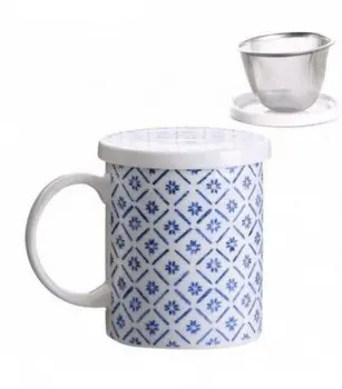 

Tea Cup mugs with filter shapes Diamond Blue
