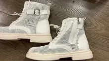 Rimocy hueco de malla de verano botines de mujer transpirable cremallera Casual zapatos de mujer Zapatos de tacón bajo botines bajos blanco