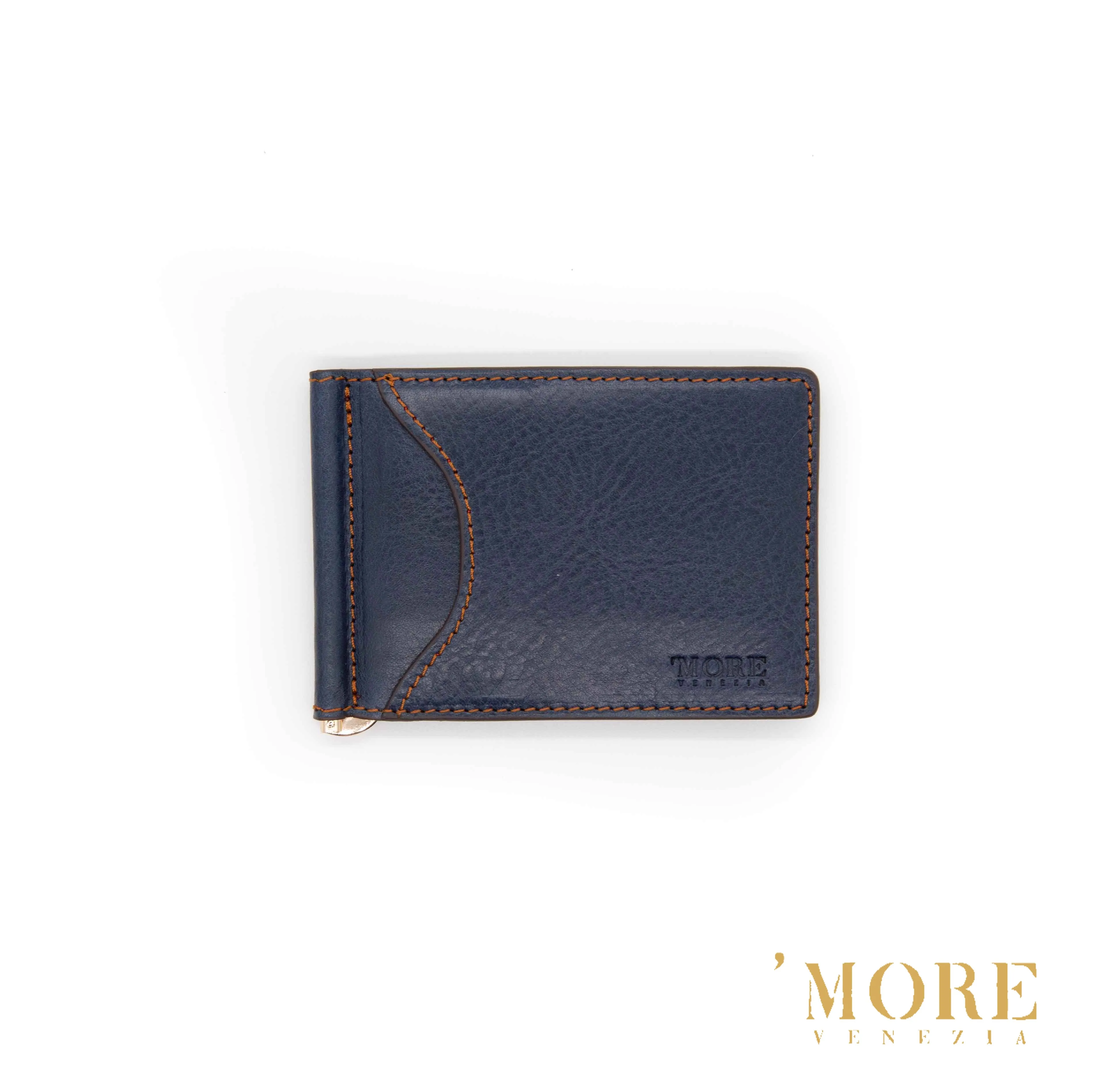 Синий Кошелек morevenezia MAN'S BI-FOLD с зажимом для денег из уздечной кожи ручной работы в Италии - Цвет: Синий