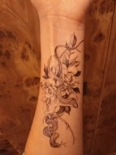 Tatuajes Temporales impermeables para hombre, Mangas de tatuaje falso, flor gris, pájaro, fantasma, mujer, serpiente, tatuaje temporario calcomanía de tatuaje falso