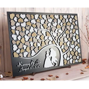 

Personalized Wedding Theme Guest Book Alternatives Tree of Hearts Custom rustic frame Beauty and Beast modern Wood Wedding Gift