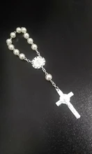 Perla de imitación de cuentas católica Rosario Católico comunión color plata alas colgantes del Crucifijo pulsera lindo regalo