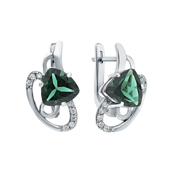 

Silver earrings with cubic zirconia and tourmaline imitation sunlight sample 925