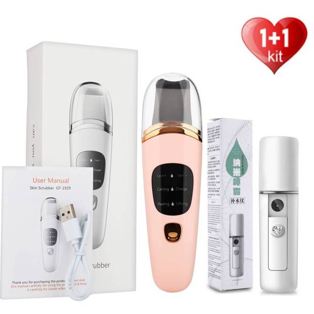 Skin Scrubber+Nano Face Steamer Pore Cleaner Blackhead Remover Ion Acne Exfoliating Peeling Spatula Lifting Tools