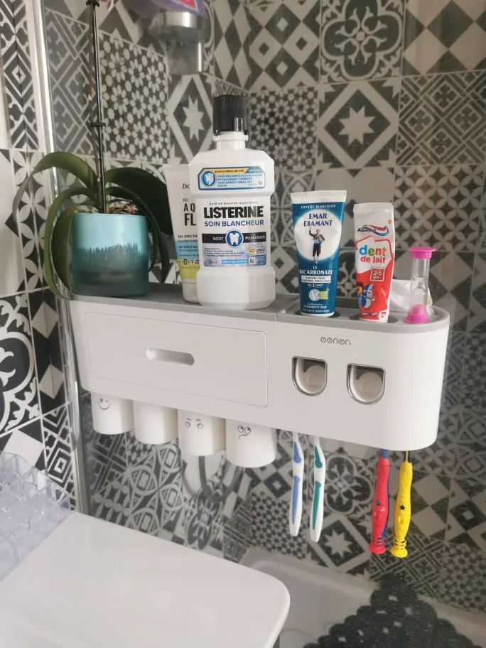 Hands Free Toothpaste Dispenser With Storage photo review