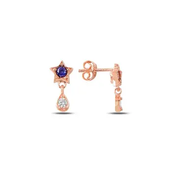 

Angemiel 925 Silver Zircon Stone Dangle Star Earrings-Rose Gold Plated