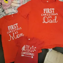 Family Matching Baby Christmas-Tshirt Daddy Mommy Red First Mom Dad Short 1pcs Funny