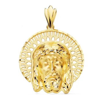 

18k gold pendant 34mm. Head Face of Christ orla openwork forms carved details