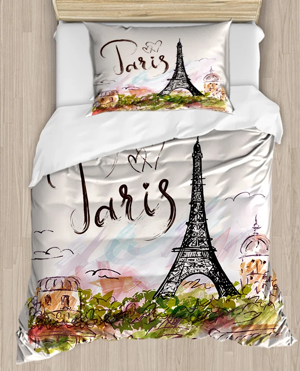 Else Paris Eiffel Tower Green Floral Writen 4 Piece 3d Print