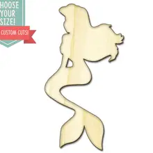 Русалка дерево вырезанный-на заказ Выберите свой размер-лазерная резка Деревянные Художественные товары для рукоделия Настенный декор свадебный детский DCS0154