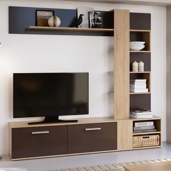 

Mueble de salón completo, color Sonoma y Wengue, muebles de TV, apilables ref-151