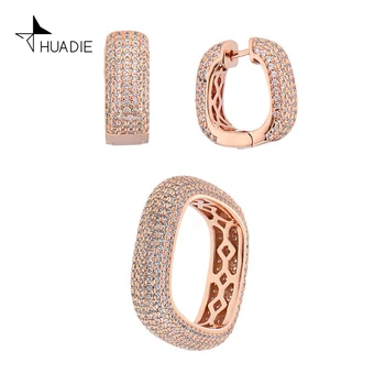 

HUADIE jewellery set with zirconia. Women's earrings rings and ring made in pave technique. Costum jewellery 2020
