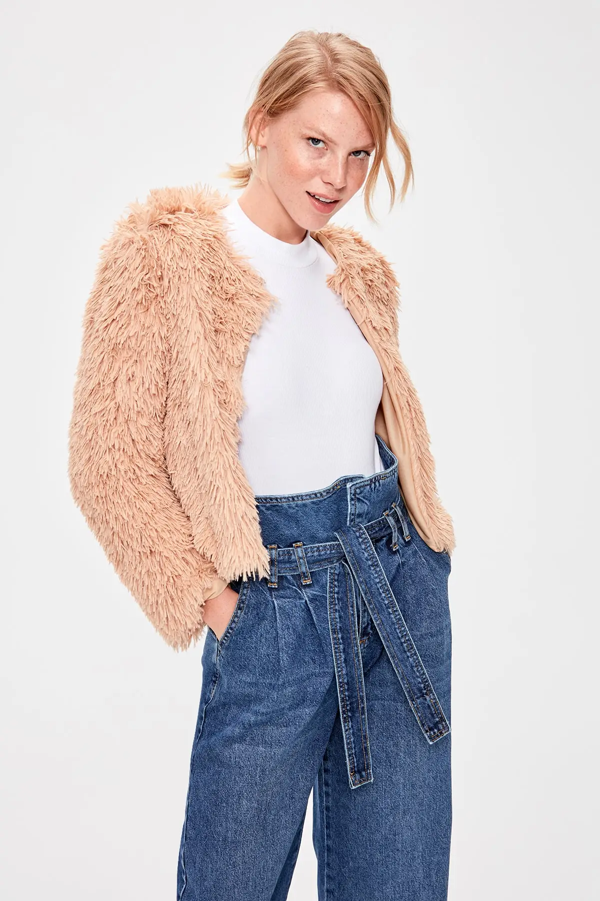 Trendyol Beige Plush Coat TWOAW20MO0059