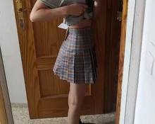 Falda plisada de tartán de cintura alta elástica para mujer, minifalda delgada de color rojo, para Otoño y verano, 2021