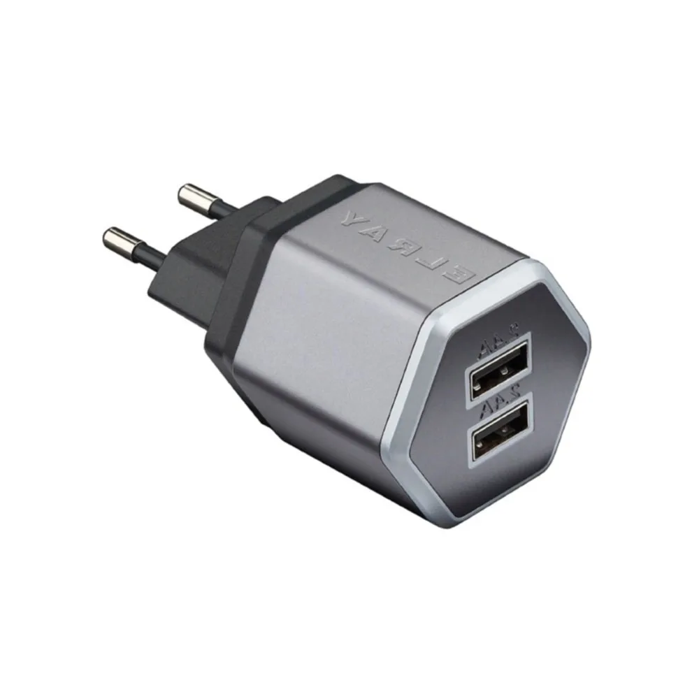 Сетевое зарядное устройство Elray 2xUSB 2,4А серый(WC2U48HEX
