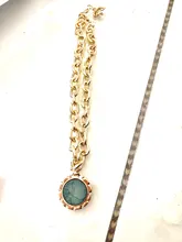 Pendant Necklace Long-Chain Women Jewelry Green-Stone Statement Gold-Color Vintage Gifts