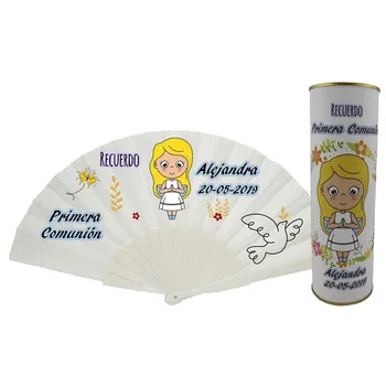

Sell You batch/fan made from plastic rods personalized girl communion girl praying and with Dove personalized canned