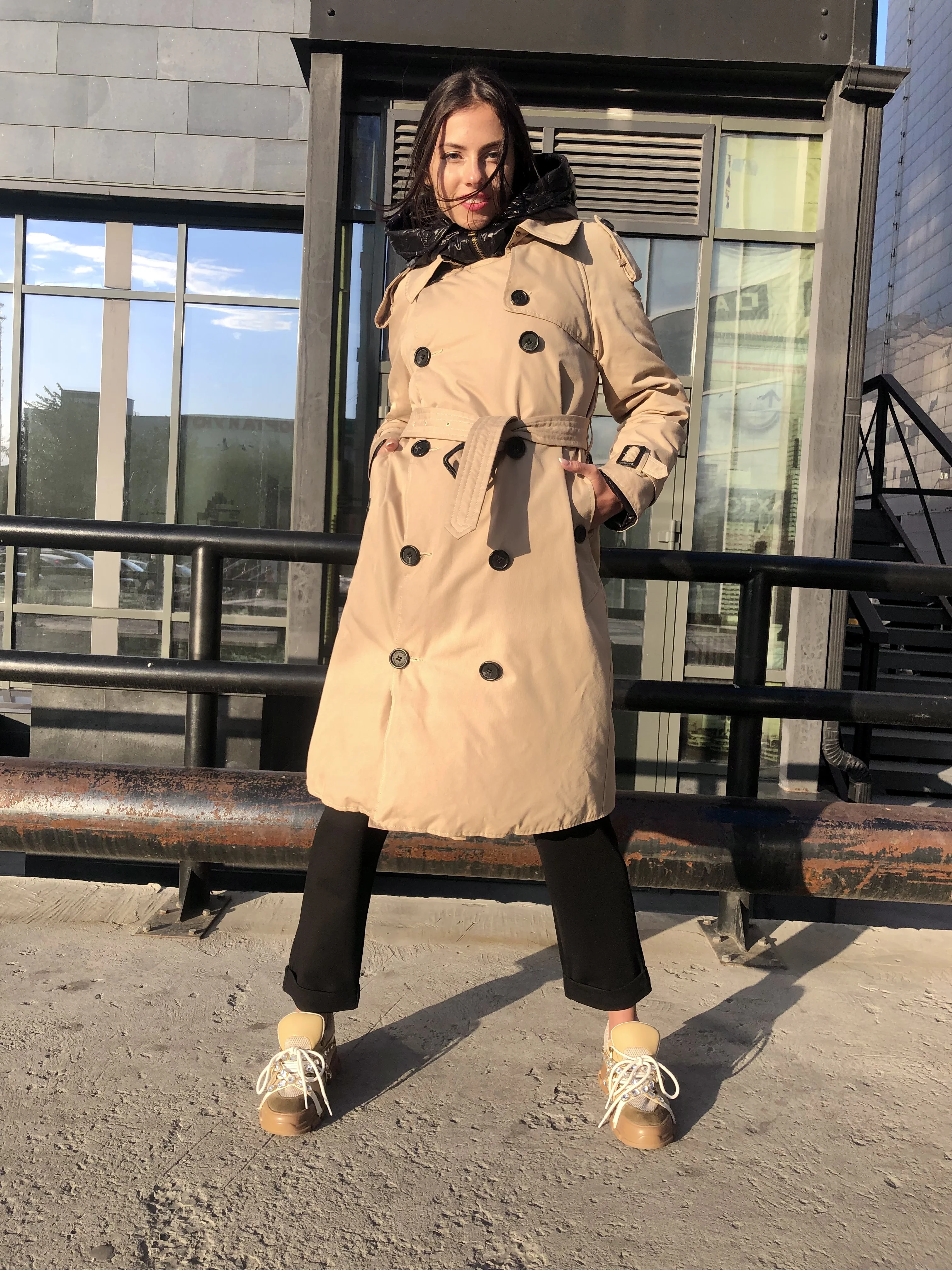 Burberry long midi trench coat with belt and Hood|Down Coats| - AliExpress