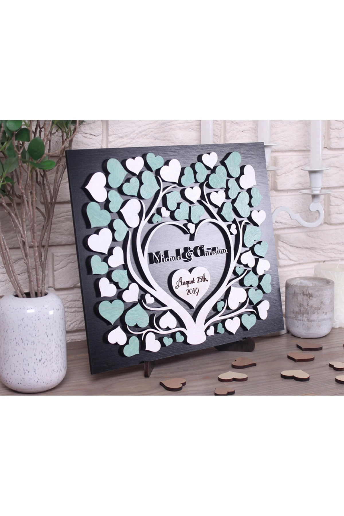 Wedding Guest Visitor Signature Book Wooden Personalized Alternatives to Names Date Mr and Mrs Mariage 3D Love Valentine's Rusti | Дом и
