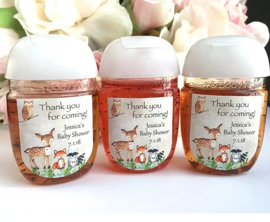 

personalize woodland animals baby shower hand sanitizer favor labels,kids birthday baptism hand sanitizer lables gifts stickers