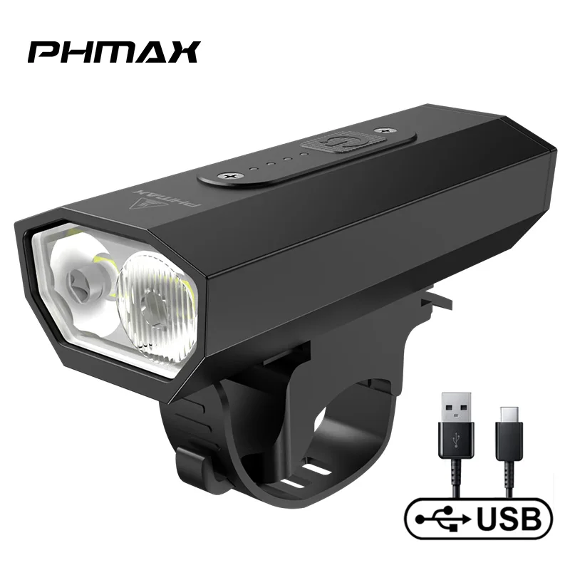 

PHMAX Flashlight for Bicycle USB Rechargeable Bicycle Light IPX-6 Waterproof Front Bicycle Light Aluminum Alloy Frame Bike Light