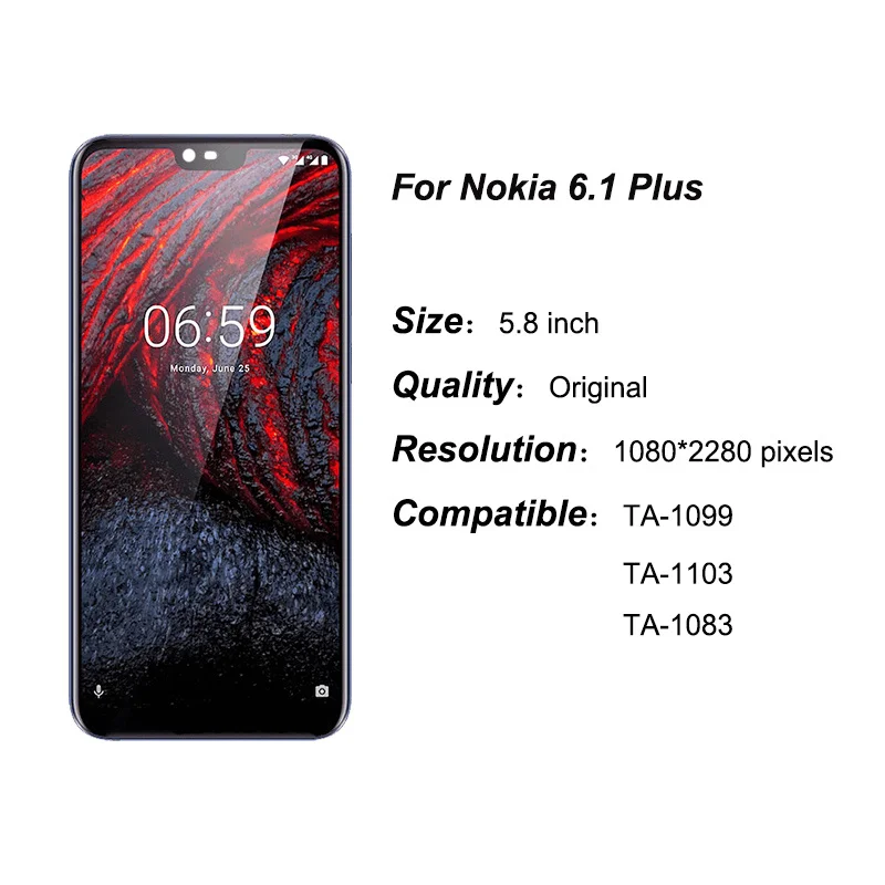 Original Lcd For Nokia 6.1 Plus Display 