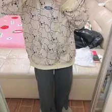 Vintage Sweatshirt Hoodie Pullover Clothes Women Zip-Up Warm Autumn Winter Long-Sleeve