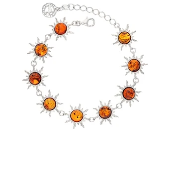 

Silver Bracelet with amber sunlight sample 925