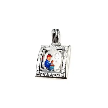 

Pendant 925 sterling silver m medal 20mm. First Communion rectangular enameled fence details