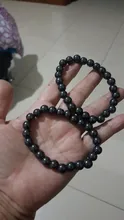 Pulsera de Metal elástica para hombre y mujer, brazalete redondo de piedra natural negra para la pérdida de peso, terapia magnética, hematita, moda