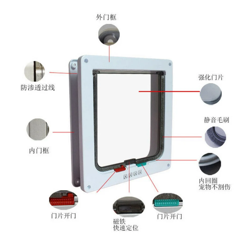 4 Way Intelligent Control Cat Door Pet Cat Puppy Dog Gates Door Lock Lockable Safe Flap Small Pet Dog Gate Supplies