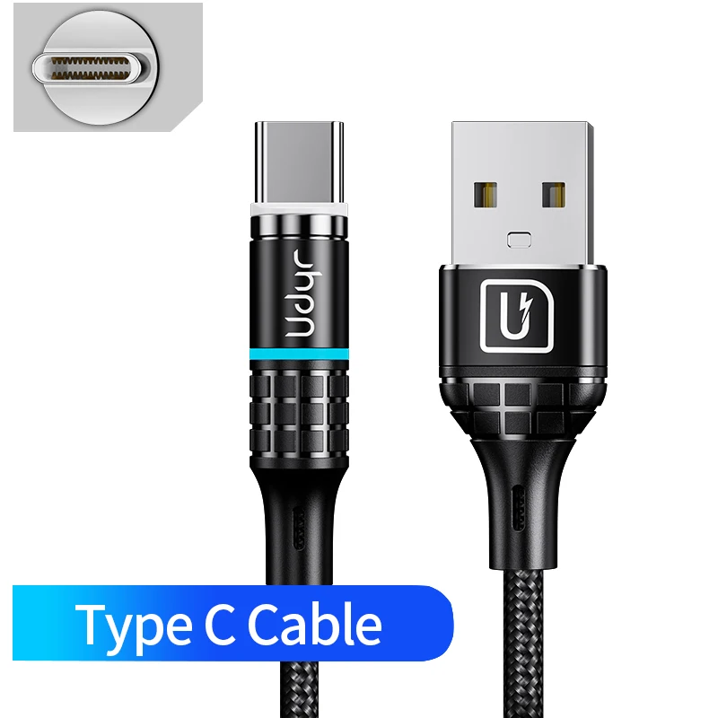 Магнитный кабель Udyr 1 м 2 м светодиодный кабель Micro usb type C Магнитный usb-кабель для зарядки iPhone X 7 8 XS Max XR huawei samsung xiaomi LG - Цвет: For Type c Black