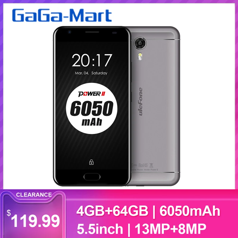 Смартфон Ulefone power 2, 4G, 5,5 дюймов, FHD, четыре ядра, Android 7,0, 4 Гб ram, 64 ГБ rom, 13,0 МП+ 8,0 МП, 6050 мАч, телефон