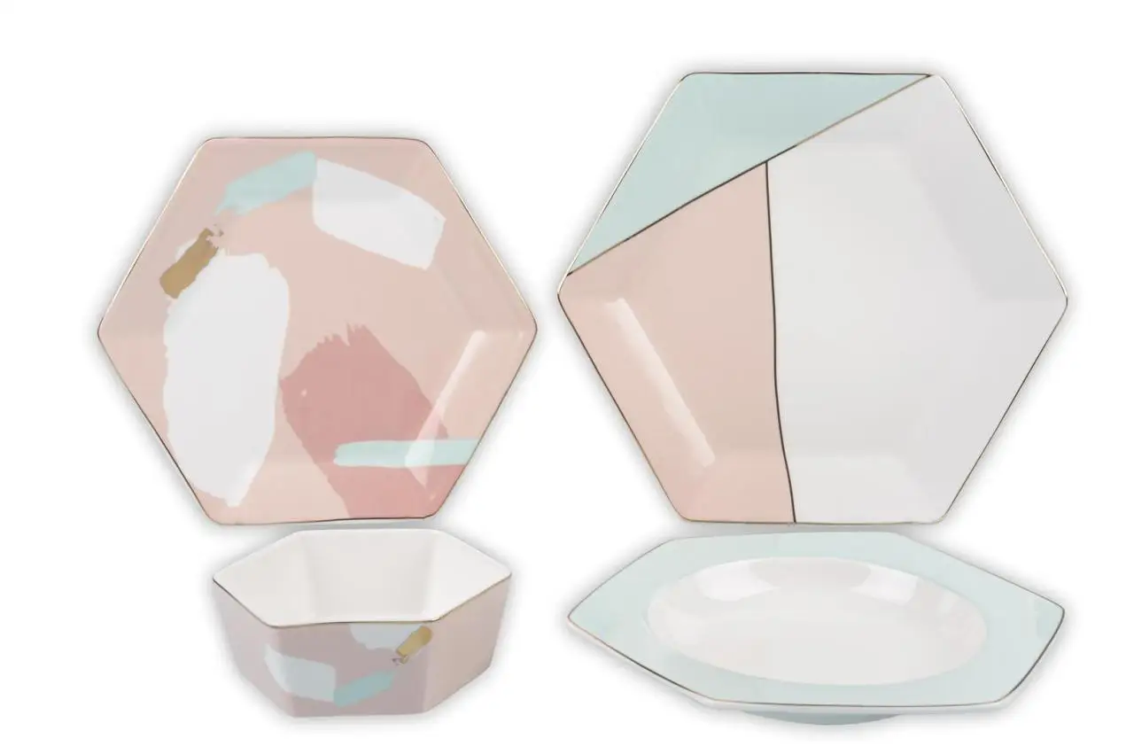 

Unique Hexagon Design 6 Persons 24 PCS Porcelain Turkish Made Dinnerware Set