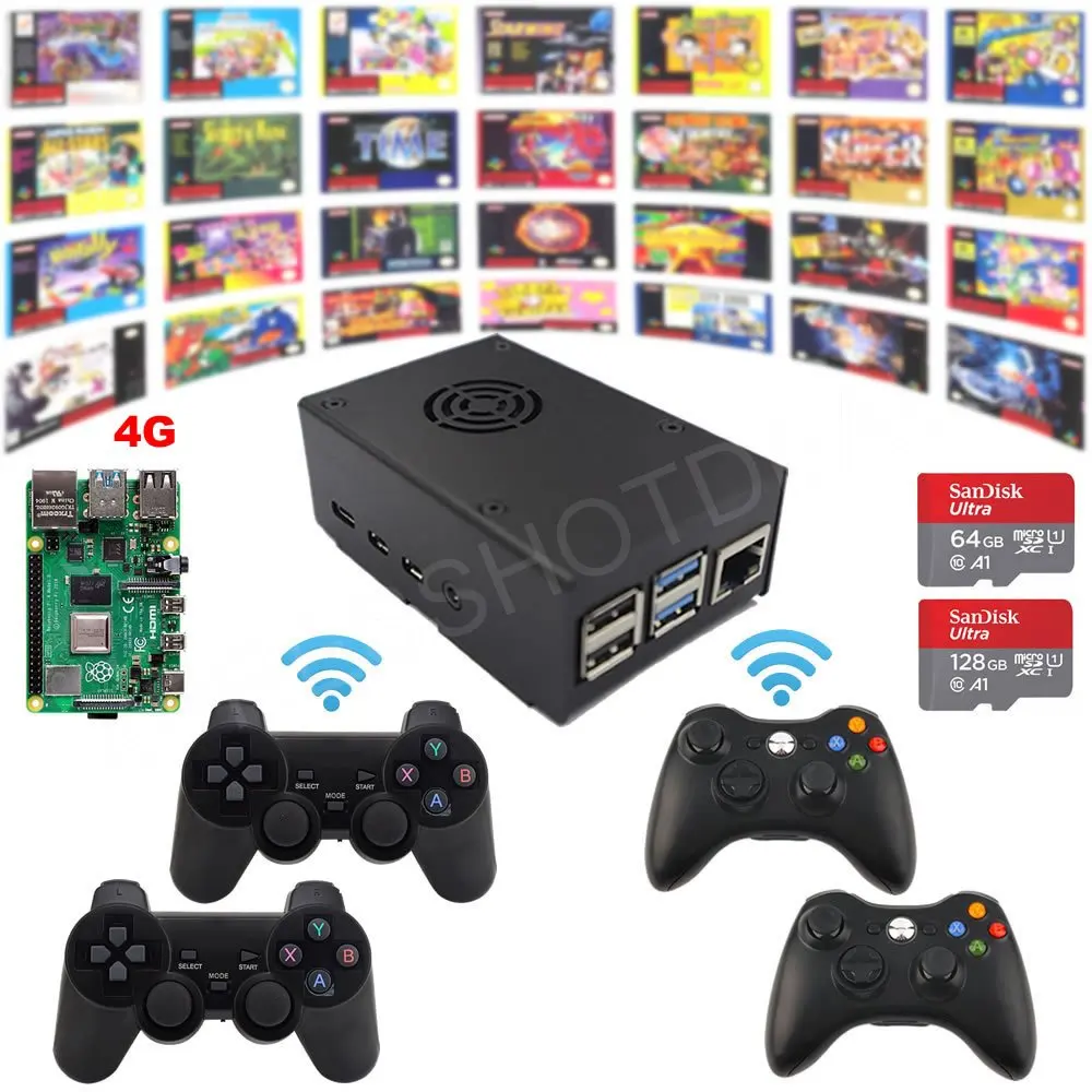 Ofertas Especiales Raspberry Pi Modelo B 4G Kit de juego inalámbrico consola de juegos Retro cargado montado Plug & Play R6qrZ0jWa