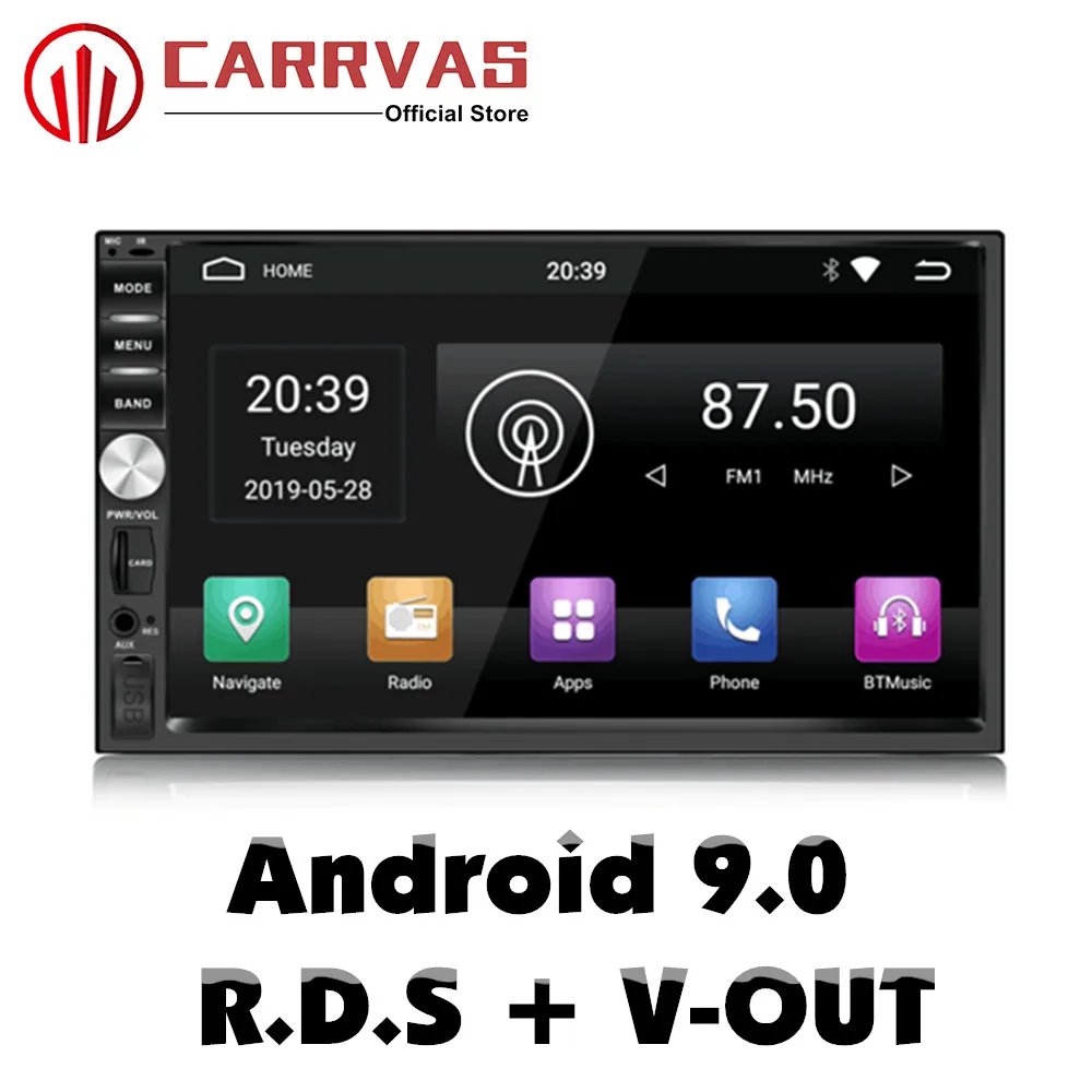 

CARRVAS 2 Din Android Head Unit Android 9.0 Car GPS Navigation Car Stereo 1080P Autoradio Quad Core Audio Radio Support RDS WIFI