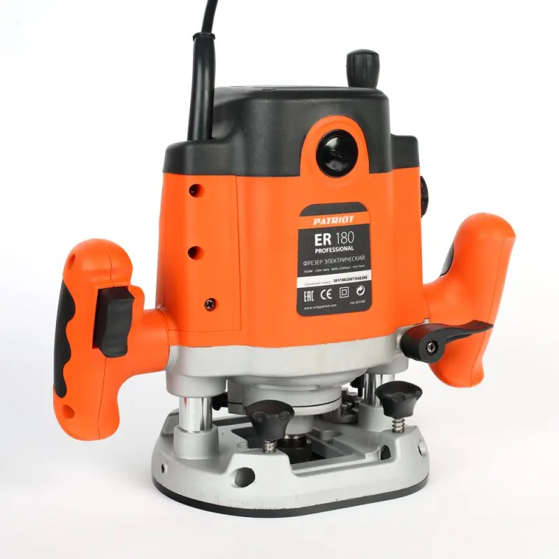 Фрезер электрический PATRIOT ER 180 (Мощность 1600 Вт, Скорость вращения от 8000 до 23500 об/мин, Максимальный диаметр фрезы 40 мм, Обрезиненная рукоятка, защитный кожух )
