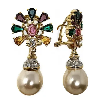 

Earrings metal Golden long 38mm. Pearl rhinestones [AB5054]